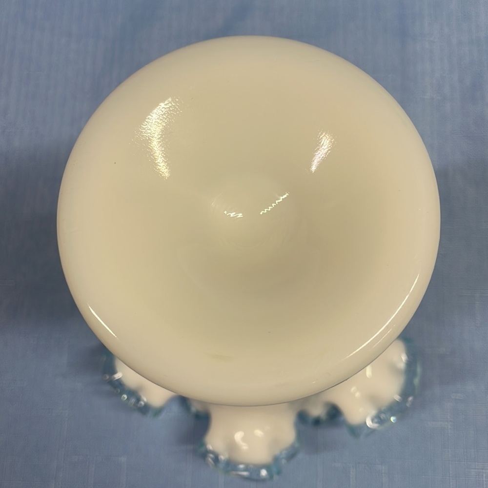 Fenton Aqua Blue Crest Ruffled Edge Milk Glass Vase 6.25" - Picture 3 of 4